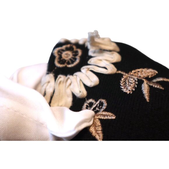 Floral Embroidered Zip Cardigan Black Bomber Grannycore Soft Classic - Picture 5 of 9